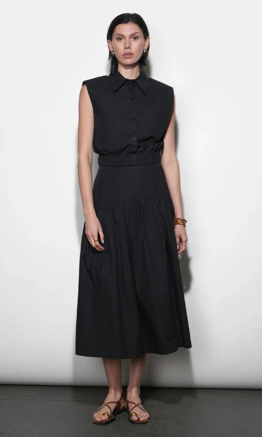 Oren Poplin Black Midi Skirt