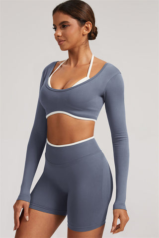 The Elevate Long Sleeve Crop top Shorts 2-Piece Set