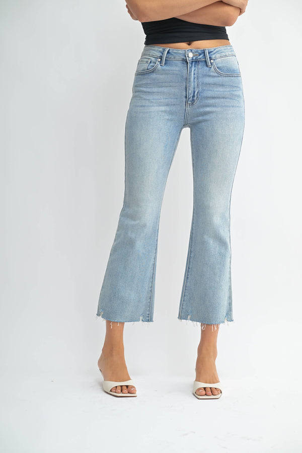 Shayna Mid Rise Crop Flare Light Jeans