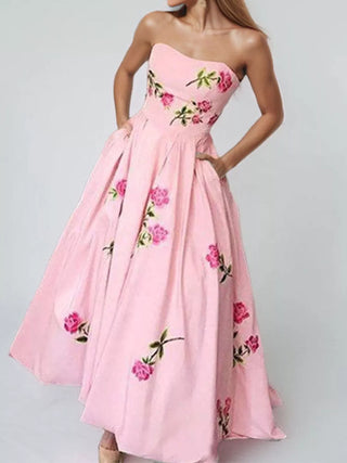 Floral Print Tube Maxi Dress