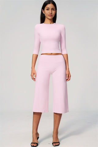 The Natalia Half-Sleeve Top Wide-Leg Crop 2-Piece Set