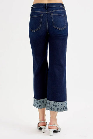 RISEN Mid Rise Fit Crop Wide With Printed Cuff Jeans