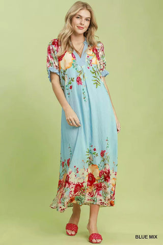 Umgee Mix Floral Border Print Midi Dress - Glamourous Grace