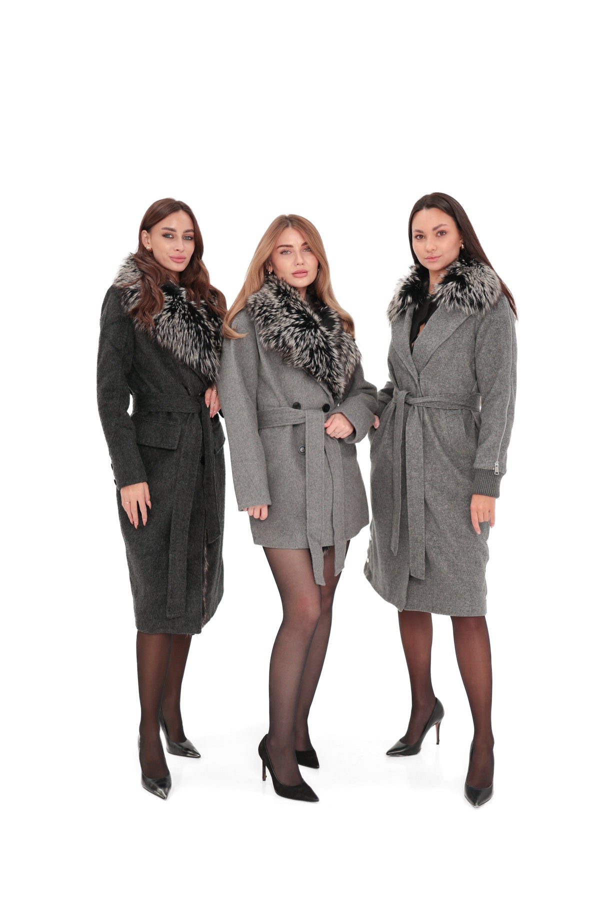 Genuine Silver Fox Cashmere Blend Coat
