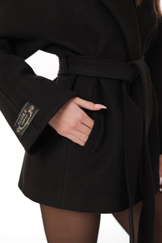 Astoria Midi Cashmere Wool Blend Coat in Black