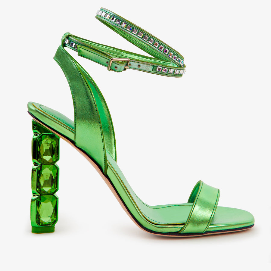 The Torola Green Stony Heel Leather Women Sandal Final Sale! - Glamourous Grace