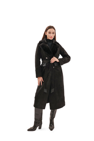 Genuine  Mink Fur Eco Suede Coat