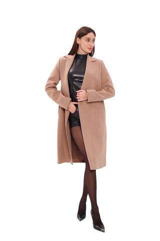 Geneva Classic Wraparound Wool Blend Overcoat in Camel