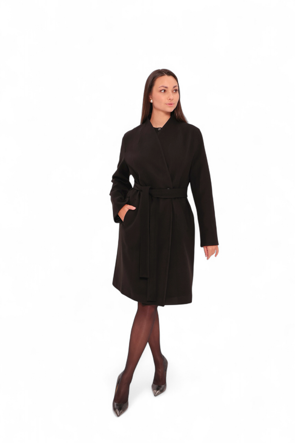 Opera Midi Cashmere Blend Overcoat in Black
