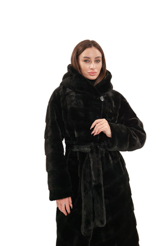 Faux Mink Effect Fur Hooded Coat