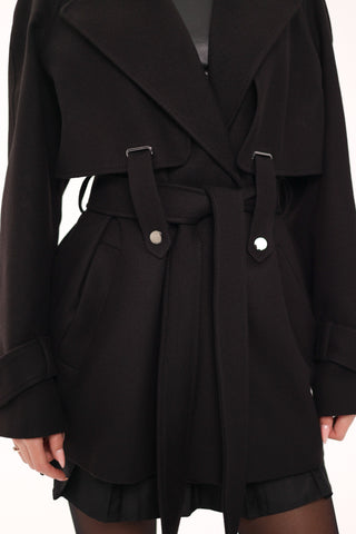 Karina Midi Cashmere Wool Blend Coat In Black