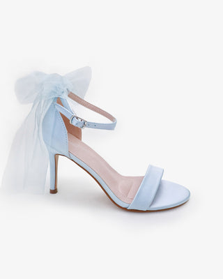 Satin High Heel Wedding Sandals with Tulle Back Bow