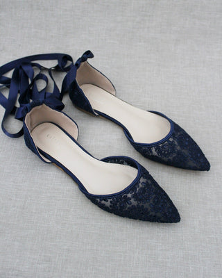 Crochet Lace Pointy Toe with Ankle Tie or Ballerina Lace Up