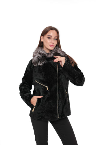Bari Genuine Astrakhan Silver Fox Trim Coat