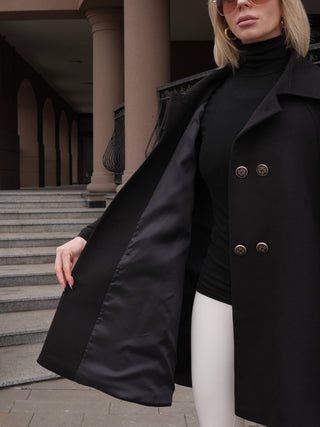 Paris Cashmere Bland Cape Coat in Black