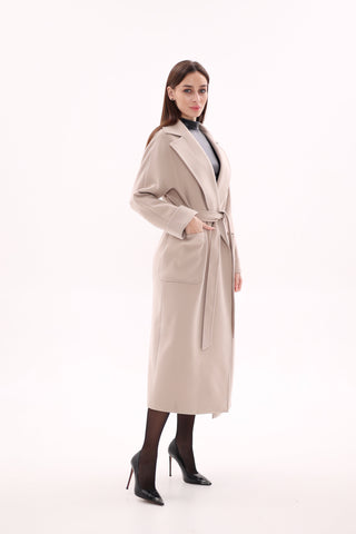 Marley Wraparound Wool Cashmere Coat in Nude