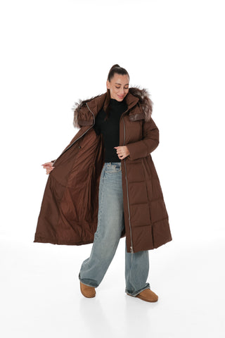 Genuine Silver Fox Fur Trim Down Coat