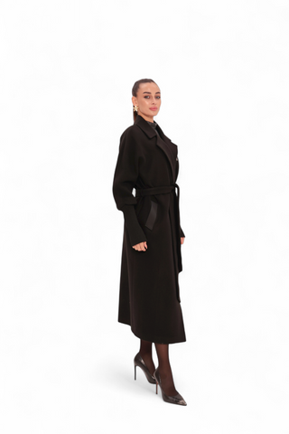 Miru Cashmere Wool Blend Overcoat in Black