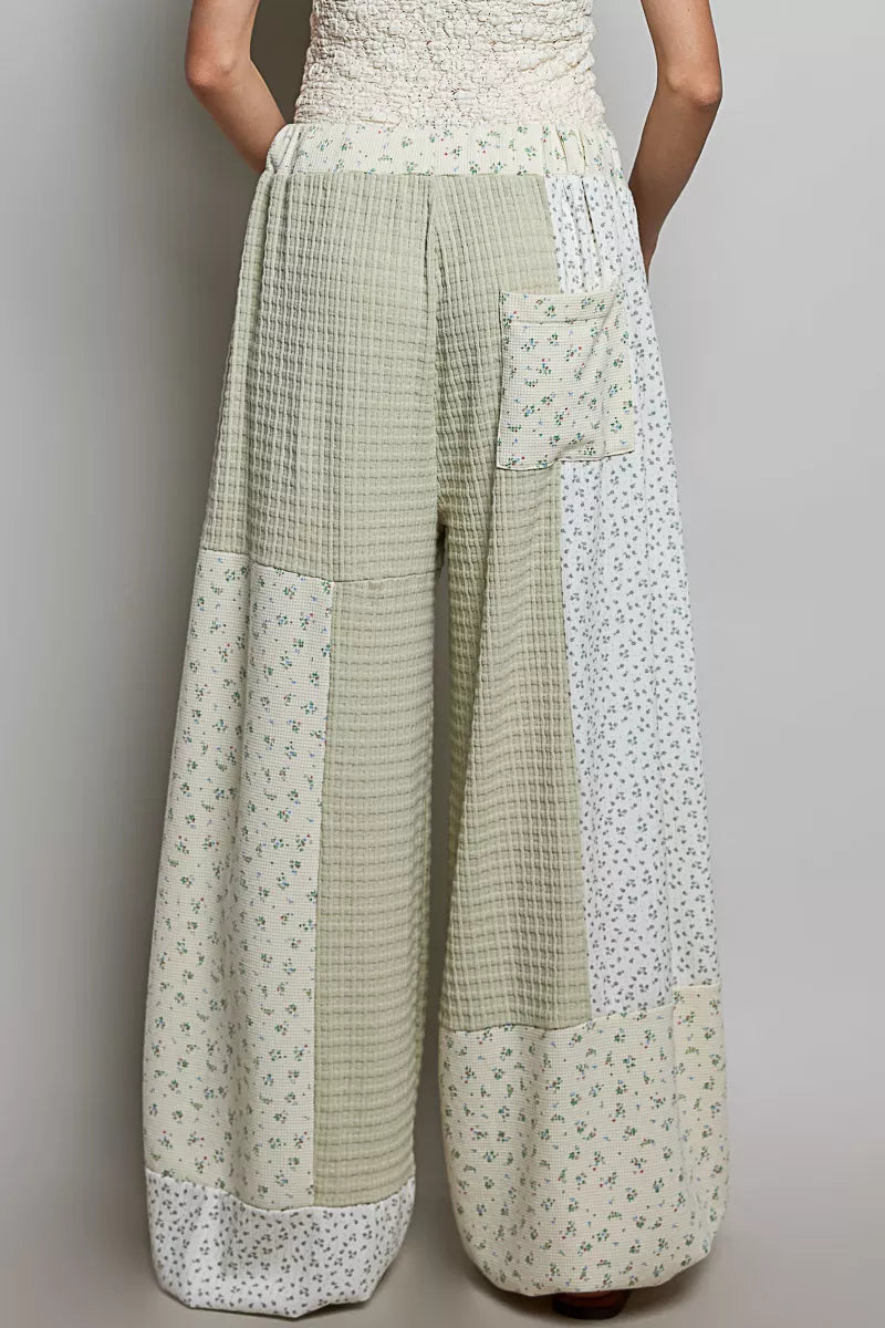 POL Patchwork Mixed Knit Wide Leg Pants - Glamourous Grace