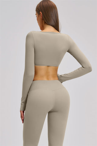 The Zestful Long Sleeve Crop Top Flared Leggings 2-Piece Set