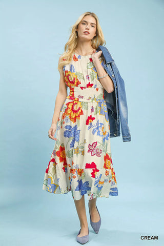 Umgee Floral Smocked Midi Dress - Glamourous Grace