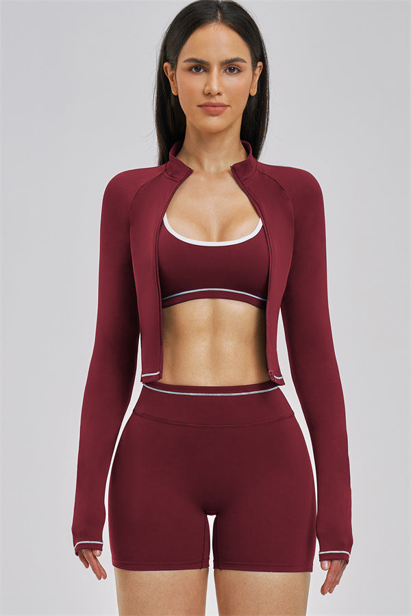 The Unbound Jacket Sports Bra Shorts 3-Piece Set - Glamourous Grace