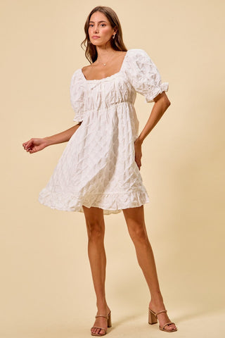 SO ME Texture Woven Ruching On Bust Mini Dress in White - Glamourous Grace