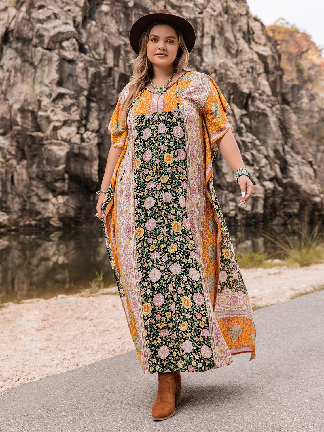 Plus Size Tie Neck Maxi Dress - Glamourous Grace