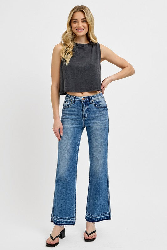 RISEN Raw Hem Ankle Bootcut Blue Denim Jeans - Glamourous Grace