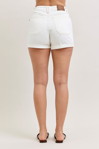 Judy Blue White Aurora Weekender Short with Double Rolled Cuff