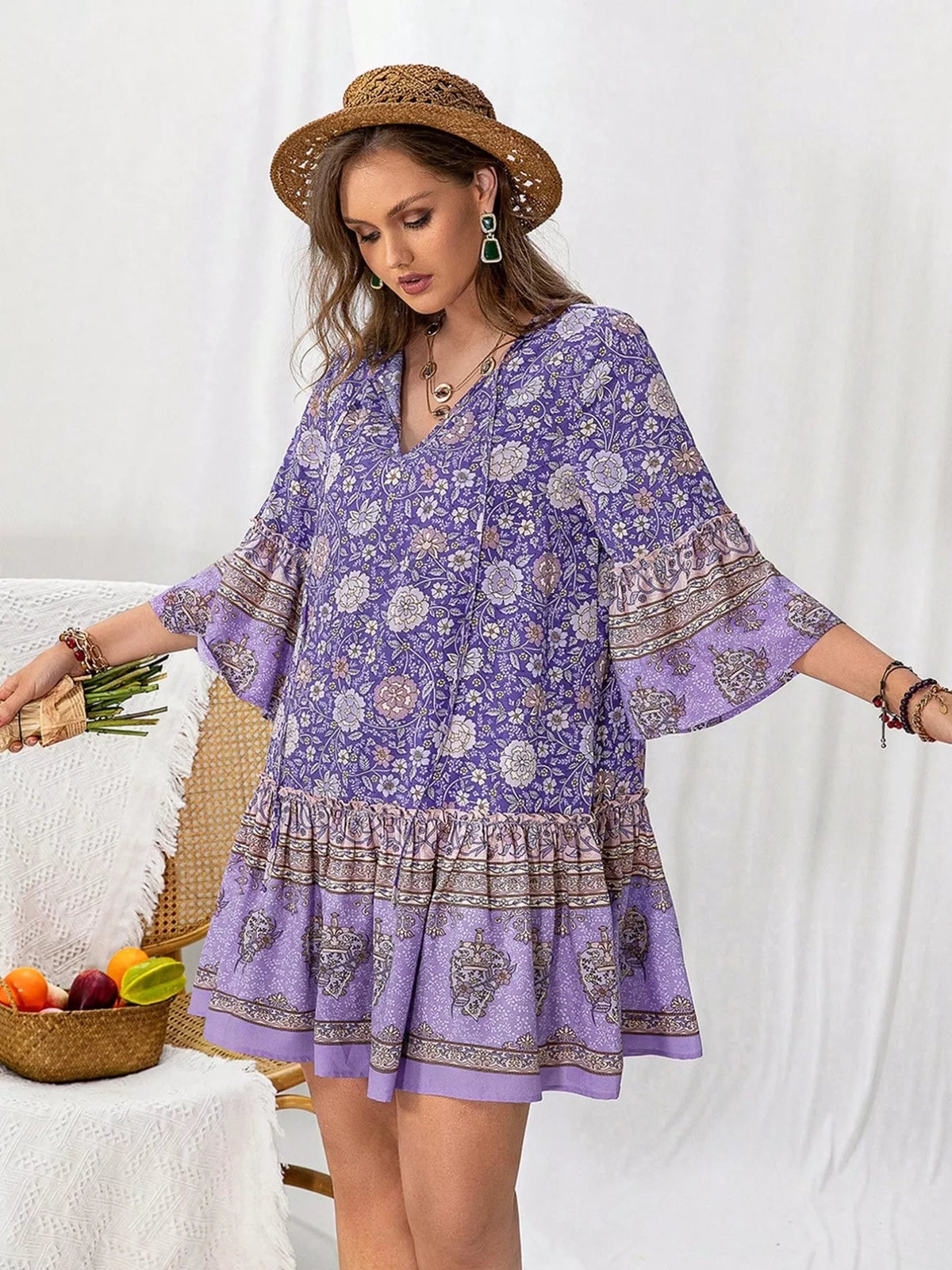 Plus Size Floral Print Ruffle Hem Mini Dress - Glamourous Grace