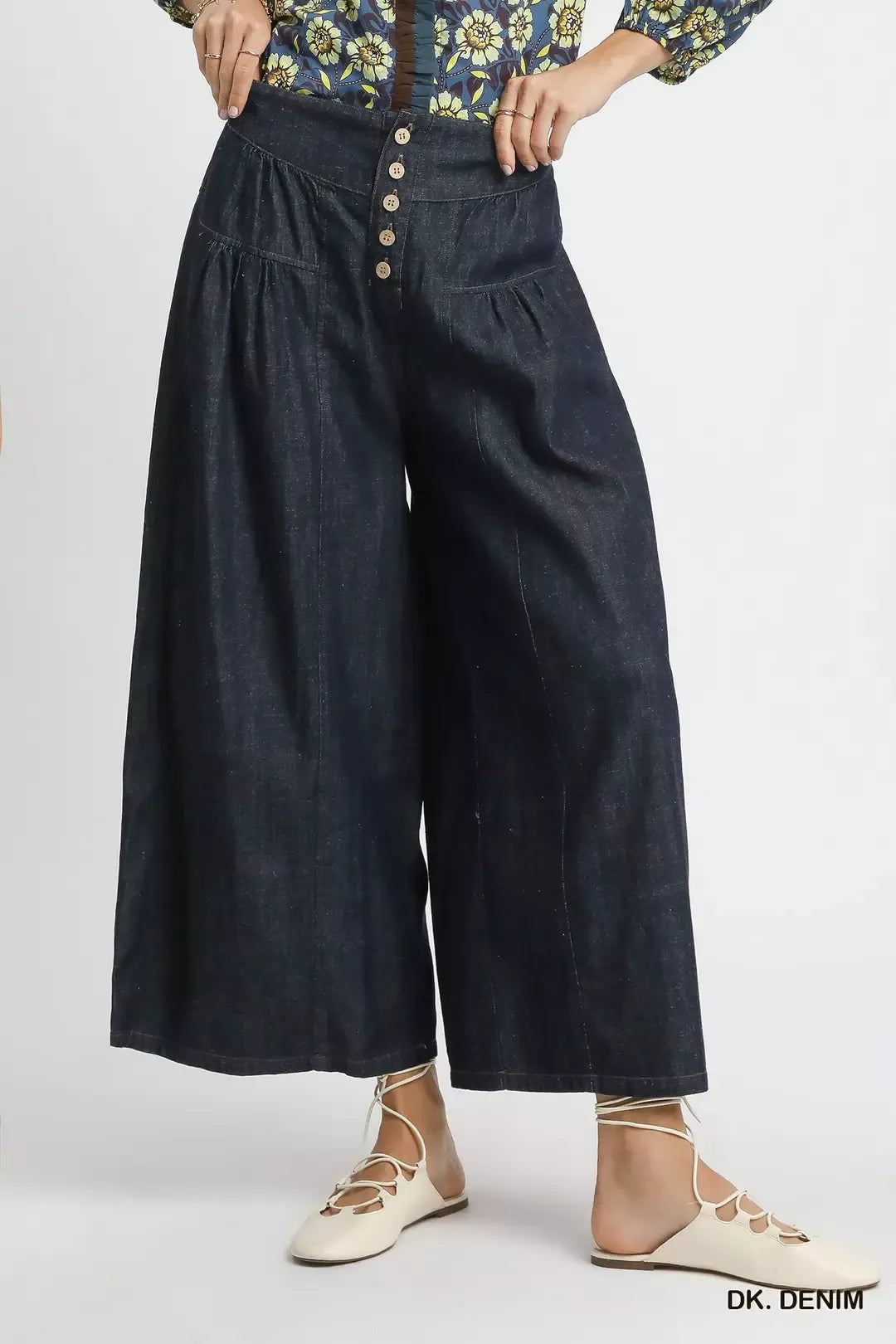 Umgee Stone Washed Wide-Leg Button-Front Culottes - Glamourous Grace