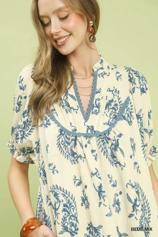Umgee Mix Paisley Scallop Trim Dress - Glamourous Grace