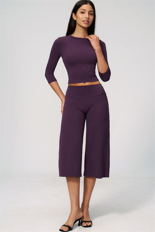 The Natalia Half-Sleeve Top Wide-Leg Crop 2-Piece Set