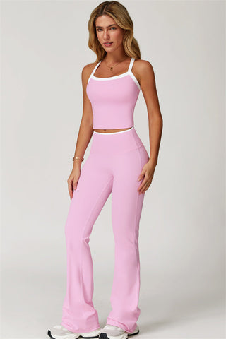 The Quest Cross Back Crop Top Flared Leggings 2-Piece Set