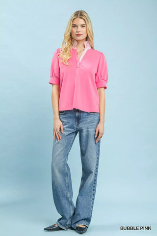 Umgee Striped Collar Popover Top - Glamourous Grace