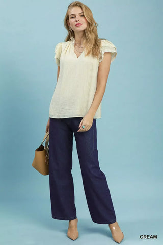 Umgee Lace Trim Ruffle Top - Glamourous Grace