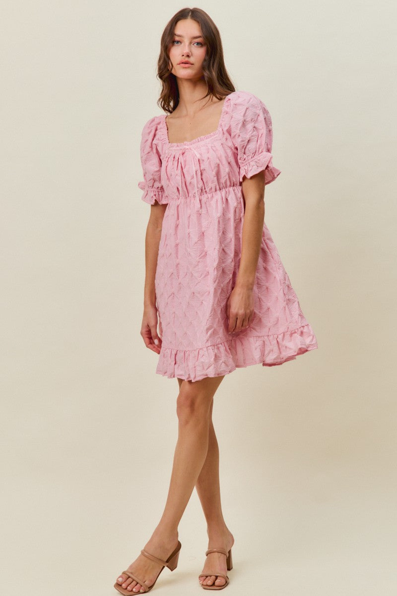 SO ME Texture Woven Ruching On Bust Mini Dress in Pink - Glamourous Grace