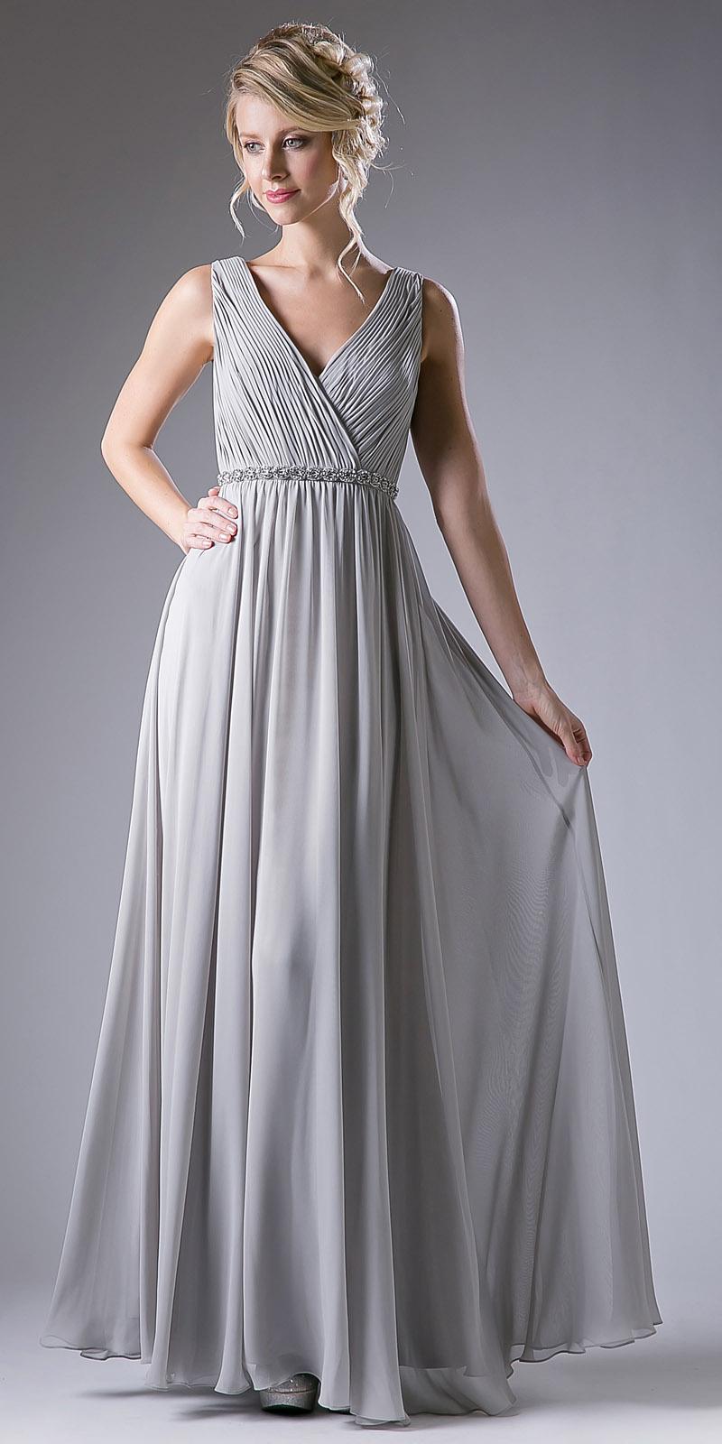Cinderella Divine 1001 Ruched V-Neck A-line Long Chiffon Dress - Glamourous Grace