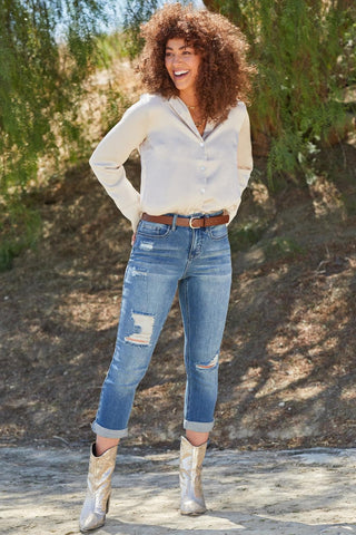 Women's Petite High Rise Vintage Slim Straight Cuff Jean