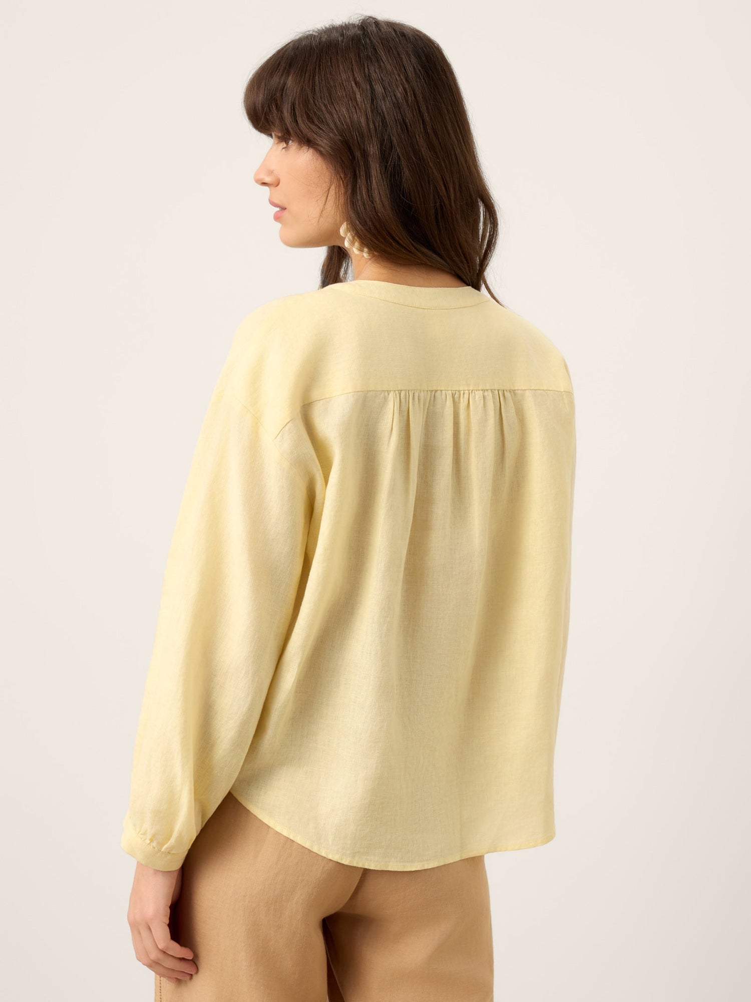 100% Linen Lace-Up Shirred Lantern Sleeve Blouse DOROTHEA - Glamourous Grace