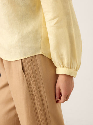 100% Linen Lace-Up Shirred Lantern Sleeve Blouse DOROTHEA - Glamourous Grace
