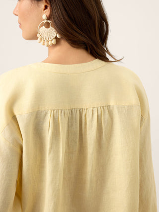 100% Linen Lace-Up Shirred Lantern Sleeve Blouse DOROTHEA - Glamourous Grace