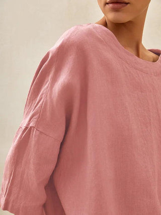 100% Linen Gingham Checked Boatneck 3/4 Length Sleeve Top AURORA - Glamourous Grace