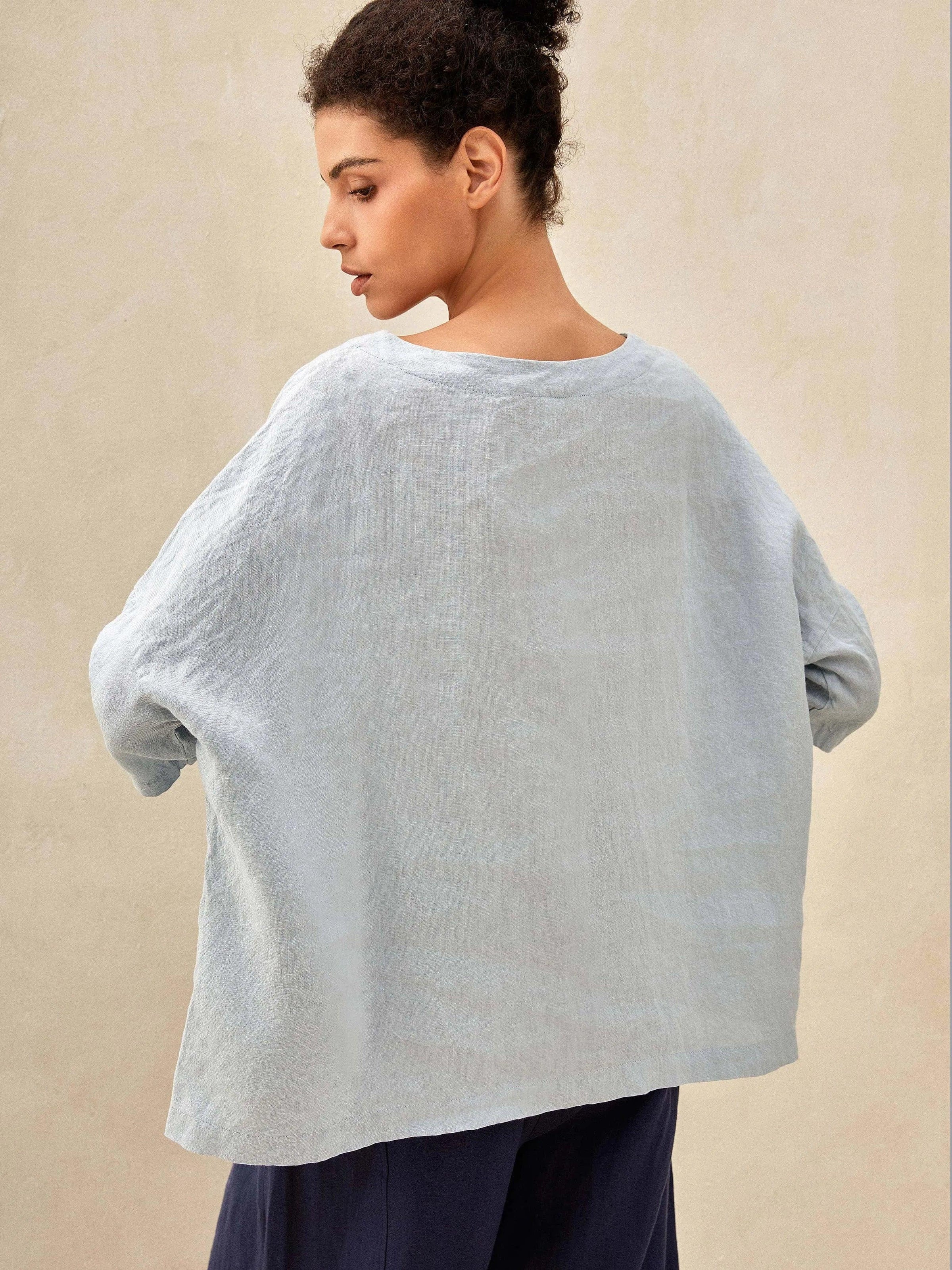 100% Linen Boatneck 3/4 Length Sleeve Top AURORA - Glamourous Grace
