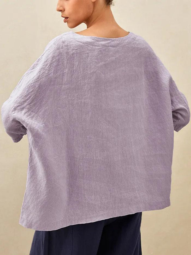 100% Linen Gingham Checked Boatneck 3/4 Length Sleeve Top AURORA - Glamourous Grace