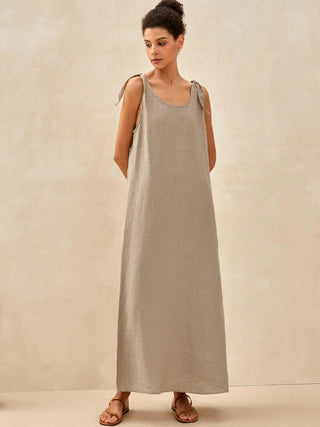 Natural linen camisole maxi dress by LINTICO featuring a relaxed fit and lightweight 100% linen fabric.