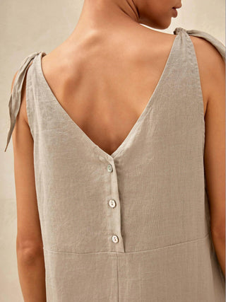 LINTICO 100% linen camisole maxi dress in natural linen fabric, sleeveless with a relaxed fit, perfect for casual summer wear.