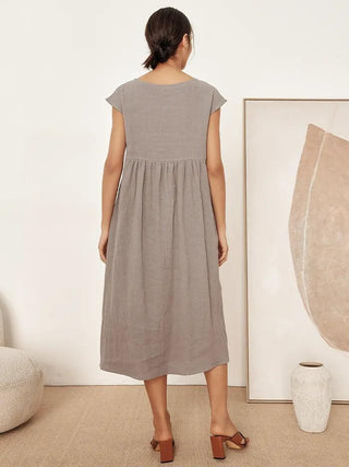 Linen Striped Cap Sleeve Washed Maxi Dress JOAN - Glamourous Grace