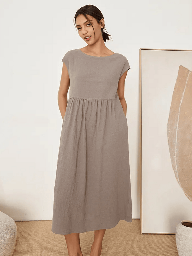 Linen Striped Cap Sleeve Washed Maxi Dress JOAN - Glamourous Grace